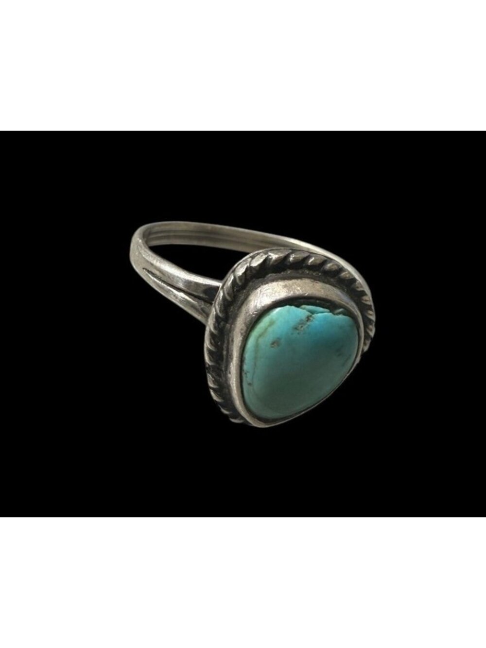 Navajo Sterling Silver Turquoise Ring Braided Rope Band Size 5.5 Ethnic